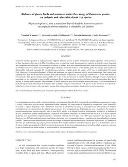 Richness of Plants, Birds and Mammals Under the Canopy of Ramorinoa Girolae, an Endemic and Vulnerable Desert Tree Species