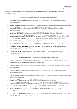 Załącznik Nr 1 Gm. Bobrowniki Obwodowa Komisja Wyborcza Nr 1