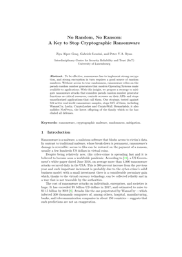 No Random, No Ransom: a Key to Stop Cryptographic Ransomware