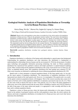 Geological Statistics Analysis of Population Distribution at Township Level in Henan Province, China