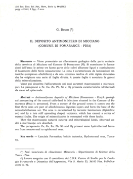 Il Deposito Antimonifero Di Micciano (Comune Di Pomarance - Pisa)