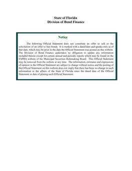 State of Florida Division of Bond Finance Notice