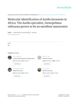 Molecular Identification of Azolla Invasions in Africa: the Azolla Specialist, Stenopelmus Rufinasus Proves to Be an Excellent Taxonomist