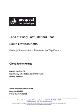 Land at Priory Farm, Retford Road South Leverton Notts