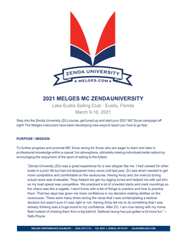 2021 MELGES MC ZENDA UNIVERSITY Lake Eustis Sailing Club · Eustis, Florida March 9-10, 2021