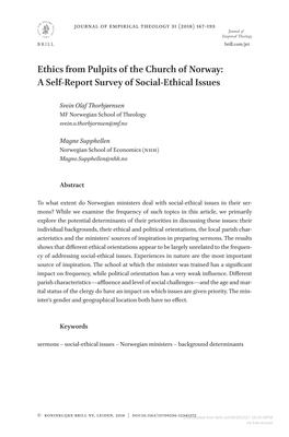 Ethics from Pulpits of the Church of Norway: a Self-Report Survey of Social-Ethical Issues