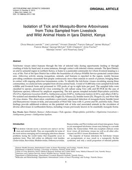 Isolation of Tick and Mosquito-Borne Arboviruses from Ticks Sampled from Livestock and Wild Animal Hosts in Ijara District, Kenya