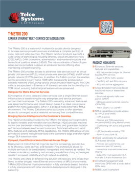 T-Metro 200 Carrier Ethernet Multi-Service Ces Aggregation