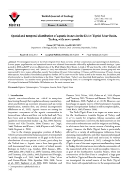 Spatial and Temporal Distribution of Aquatic Insects in the Dicle (Tigris) River Basin, Turkey, with New Records