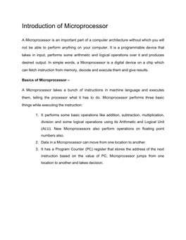 Introduction of Microprocessor