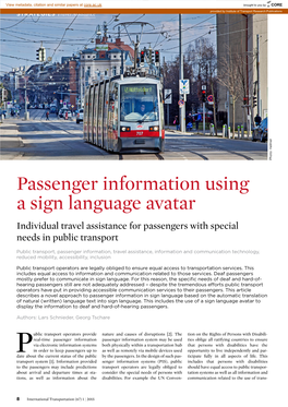 Passenger Information Using a Sign Language Avatar Individual Travel Assistance for Passengers with Special Needs in Public Transport