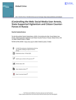 Social Media User Arrests, State-Supported Vigilantism and Citizen Counter- Forces in Russia