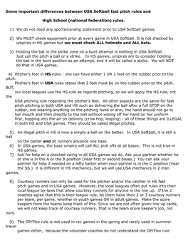 Some Important Differences Between USA Softball Fast Pitch Rules And