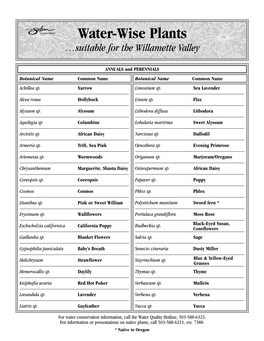 Water-Wise Plants …Suitable for the Willamette Valley