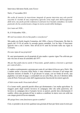 Intervista a Salvatore Sechi, Noto Farore Nulvi, 17 Novembre 2011 Ho