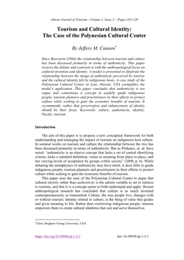 Tourism and Cultural Identity: the Case of the Polynesian Cultural Center