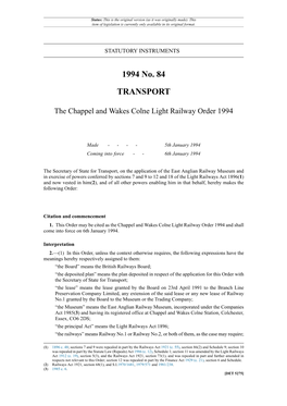 The Chappel and Wakes Colne Light Railway Order 1994