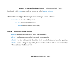 Chapter 4: Aqueous Solutions (Chs 4 and 5 in Jespersen, Ch4 in Chang)