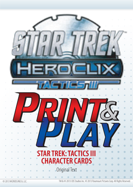 STAR TREK: TACTICS III CHARACTER CARDS Original Text