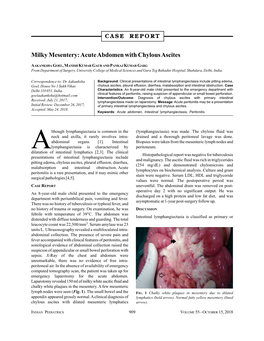 Milky Mesentery: Acute Abdomen with Chylous Ascites