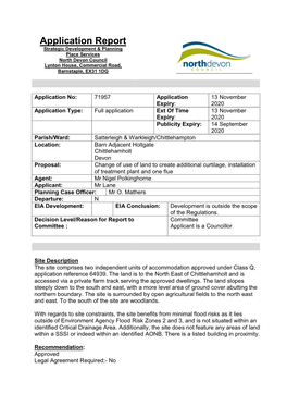 Application Report Strategic Development & Planning Place Services North Devon Council Lynton House, Commercial Road, Barnstaple, EX31 1DG