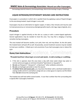 NWDC Mohs & Dermatology Associates: Wound Care After Cryosurgery LIQUID NITROGEN/CRYOTHERAPY WOUND CARE INSTRUCTIONS