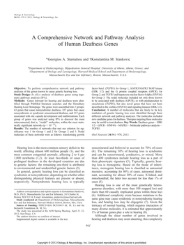 A Comprehensive Network and Pathway Analysis of Human Deafness Genes