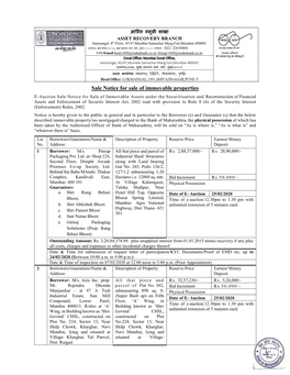 Sale Notice for Sale of Immovable Properties