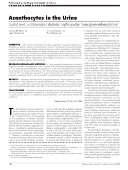 Acanthocytes in the Urine Useful Tool to Differentiate Diabetic Nephropathy from Glomerulonephritis?