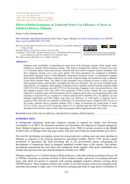 Effect of Deficit Irrigation on Yield and Water Use Efficiency of Maize at Selekleka District, Ethiopia