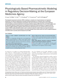 Physiologically Based Pharmacokinetic Modeling in Regulatory Decision‐Making at the European Medicines Agency