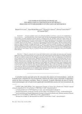 293 – Les Noms Scientifiques Français Des Mollusques Continentaux De