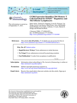 Th2 Effector Lymphocytes Regulatory and + Cells Enriched for FOXP3