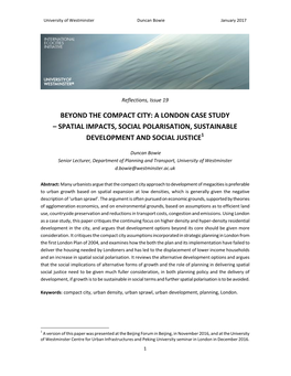 Beyond the Compact City: a London Case Study – Spatial Impacts, Social Polarisation, Sustainable 1 Development and Social Justice