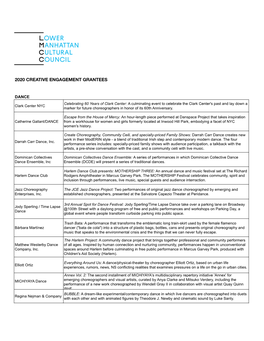 2020 Creative Engagement Grantees