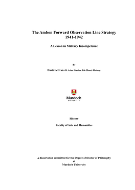 The Ambon Forward Observation Line Strategy 1941-1942