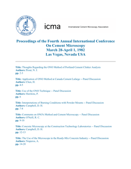 Proceedings of the Fourth Annual International Conference on Cement Microscopy March 28-April 1, 1982 Las Vegas, Nevada USA