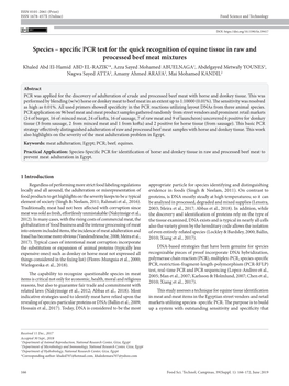 Specific PCR Test for the Quick Recognition of Equine Tissue in Raw