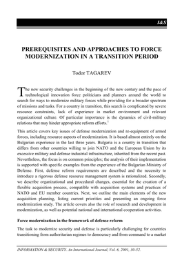 Prerequisites and Approaches to Force Modernization in a Transition Period