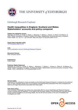 Health Inequalities in England, Scotland, and Wales