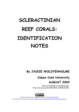 Scleractinian Reef Corals: Identification Notes
