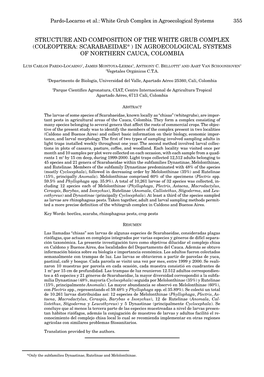 Coleoptera: Scarabaeidae* ) in Agroecological Systems of Northern Cauca, Colombia