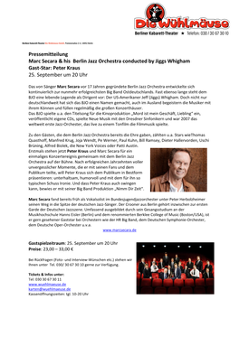 Pressemitteilung Marc Secara & His Berlin Jazz Orchestra Conducted By
