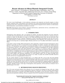 Recent Advances in Silicon Photonic Integrated Circuits John E