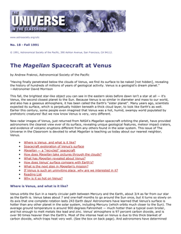 The Magellan Spacecraft at Venus by Andrew Fraknoi, Astronomical Society of the Pacific