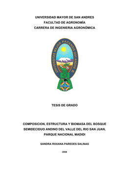 Universidad Mayor De San Andres Facultad De Agronomía Carrera De Ingenieria Agronómica