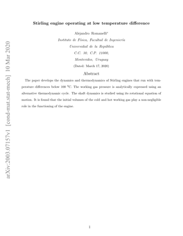 Arxiv:2003.07157V1 [Cond-Mat.Stat-Mech] 10 Mar 2020 Oin Ti on Htteiiilvlmso H Odadho Engine