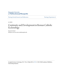 Continuity and Development in Roman Catholic Ecclesiology Susan K