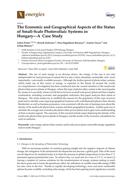 The Economic and Geographical Aspects of the Status of Small-Scale Photovoltaic Systems in Hungary—A Case Study