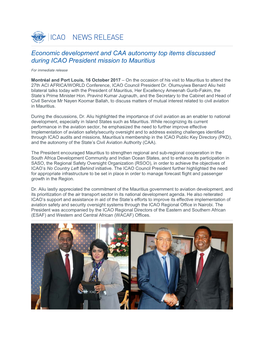 Economic Development and CAA Autonomy Top Items Discussed During ICAO President Mission to Mauritius